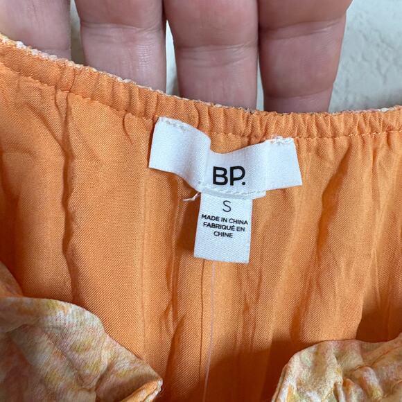 BP Small Crosshatch Yellow Orange Meadow Floral Milkmaid Short Sleeve Dress - Picture 6 of 10